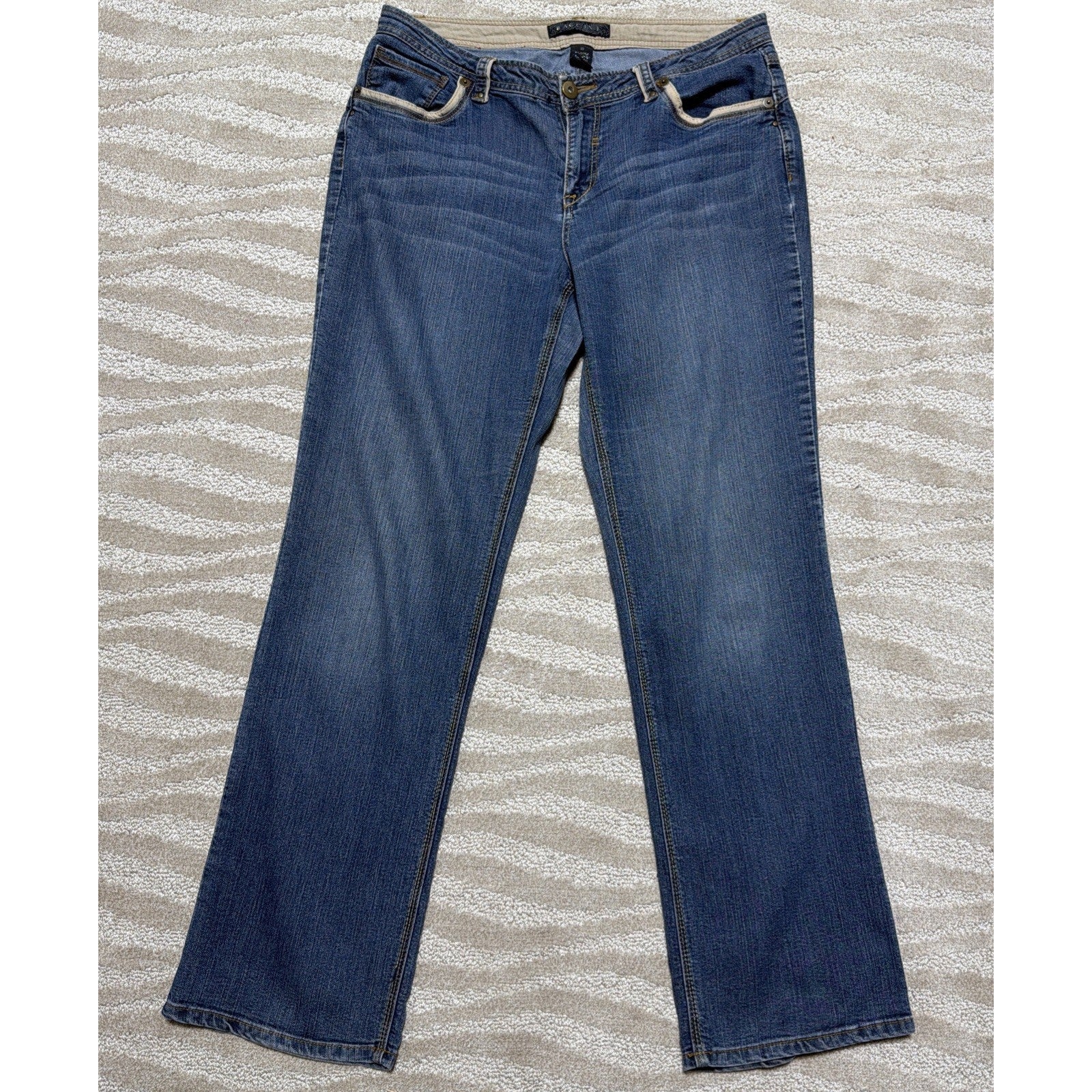 Baccini Womens Mid Rise Straight Leg Embroidered Blue Denim Jeans 5 POCKE Sze 10