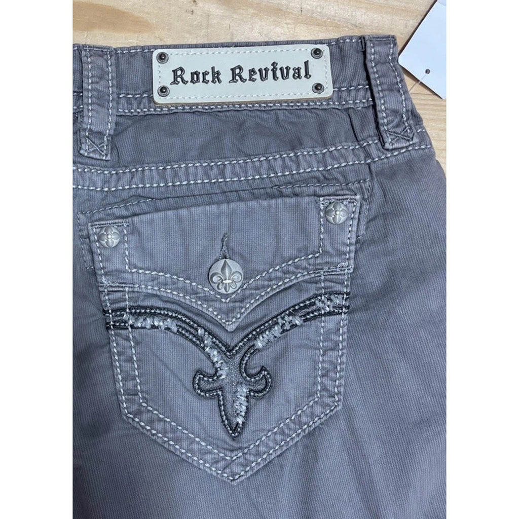 Nwt Rock Revival 28 Gray Cargo Cropped Pants Signature Pockets