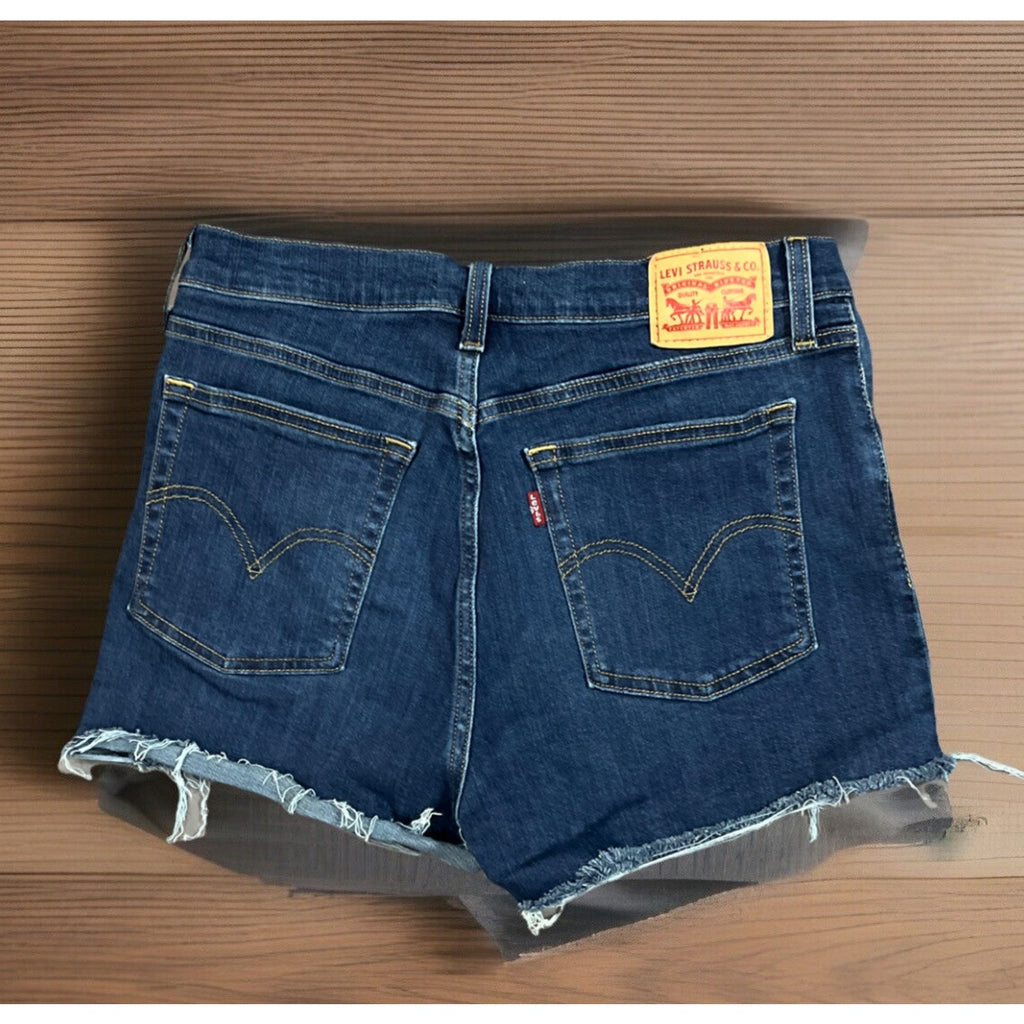 Levi's Shorts Women's 31 Blue Denim Zip Fly High Rise Cotton Frayed