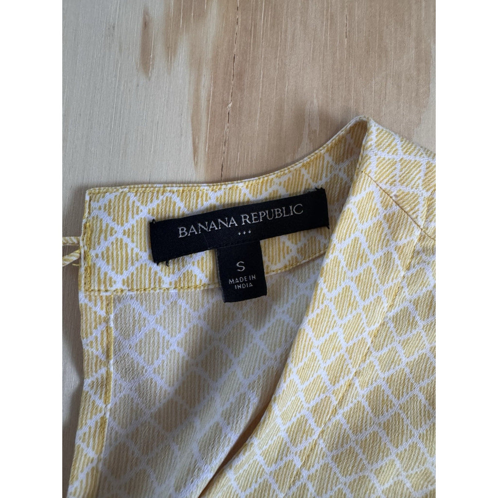 Banana Republic Yellow Geometric Romper Womens Small Sleeveless Drawstring Pocke