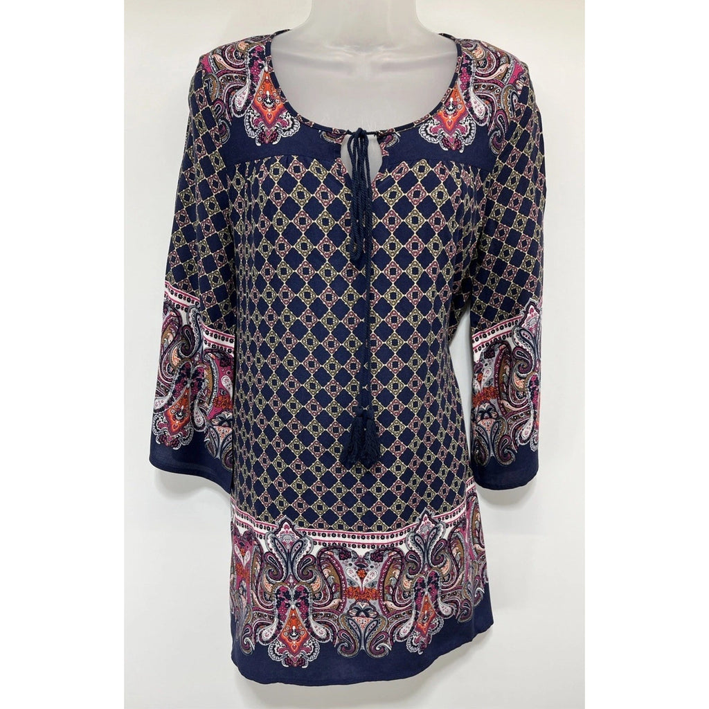 Blu Pepper Paisley Women's Dress Size S Lined navy blue keyhole sheath boho