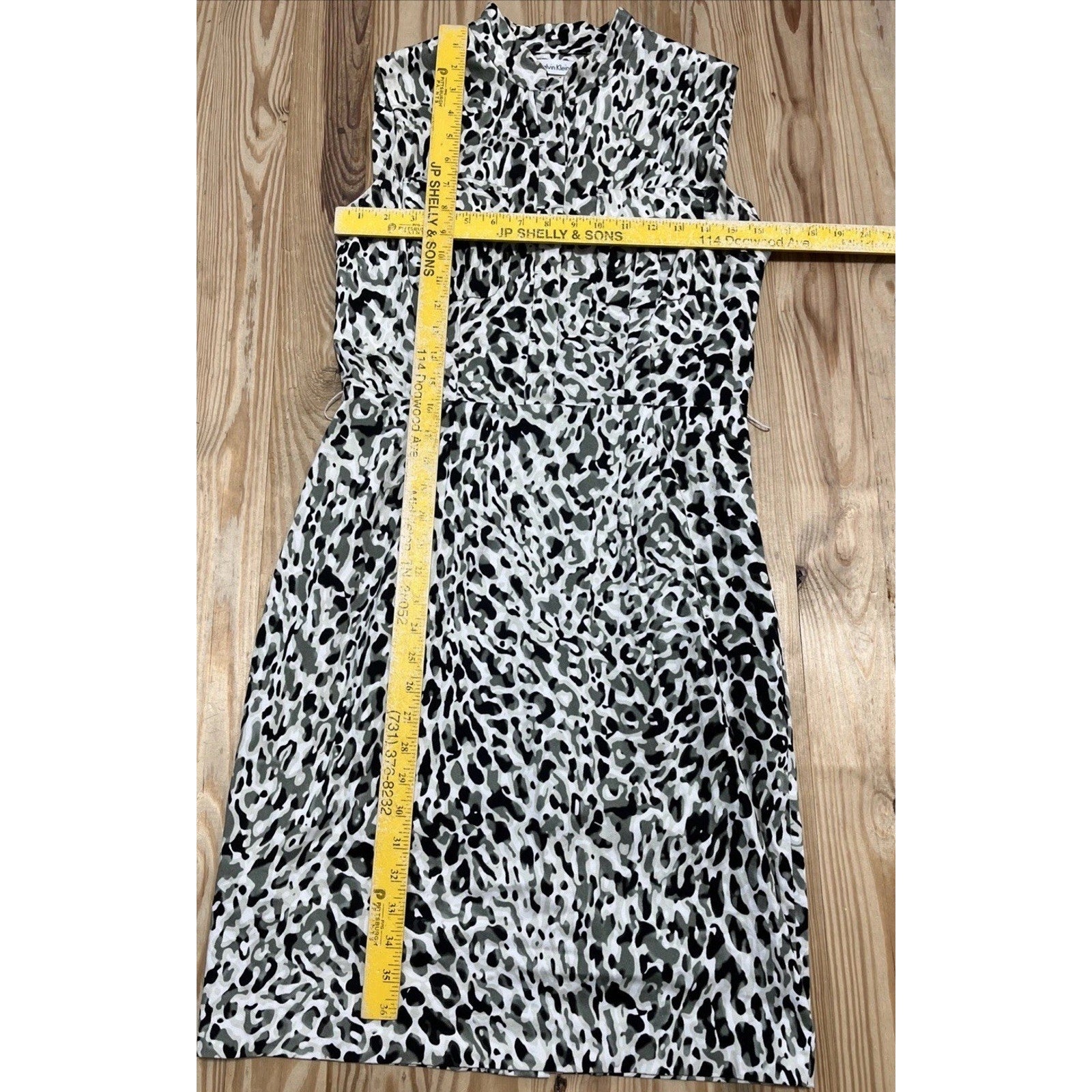 Calvin Klein Womens Sleeveless Animal Print Dress Pocket 1/2 Button Front Sz 10