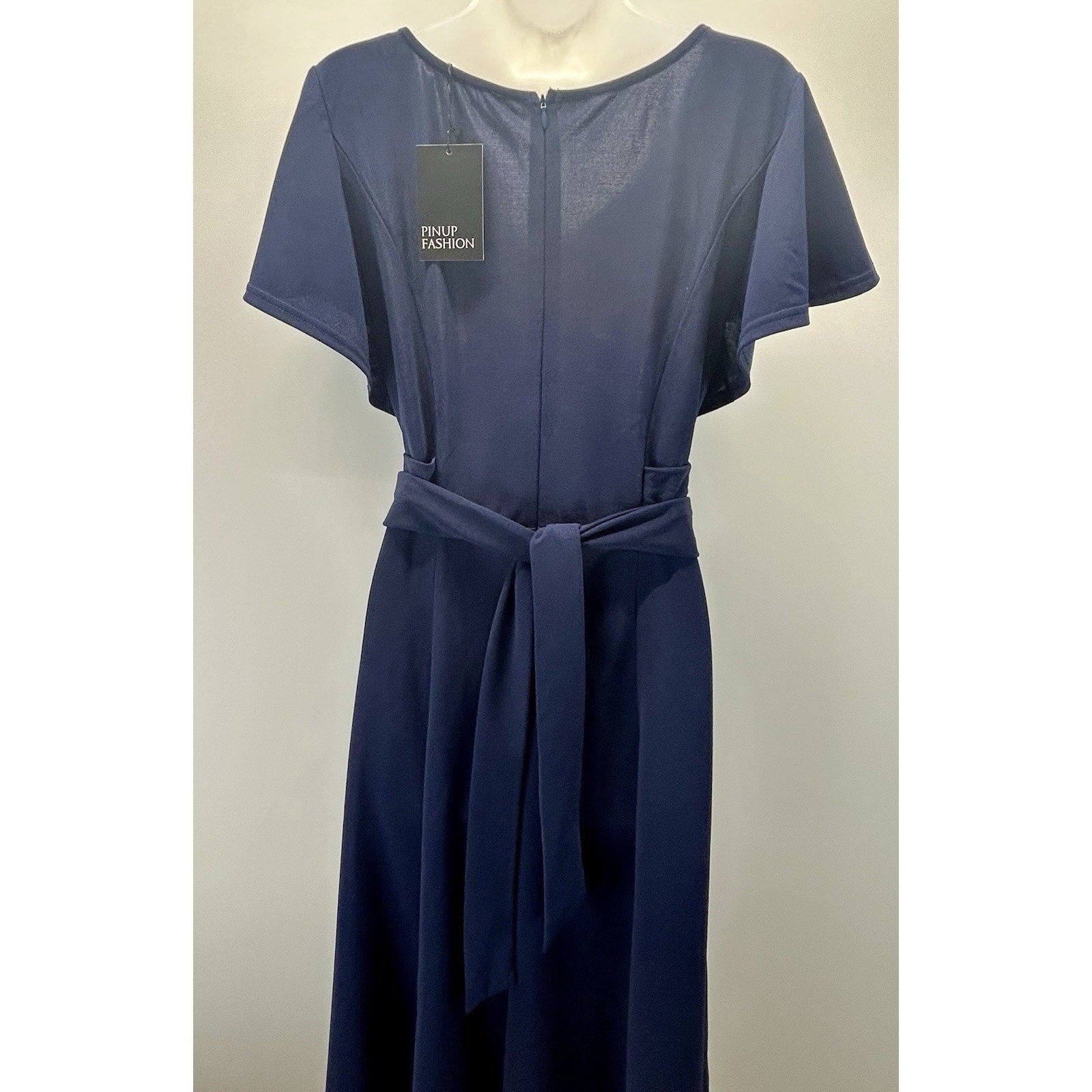 Pinup Fashion Blue Classic Swing Dress Long Sleeve Size18W 2Pockets Below Knee.