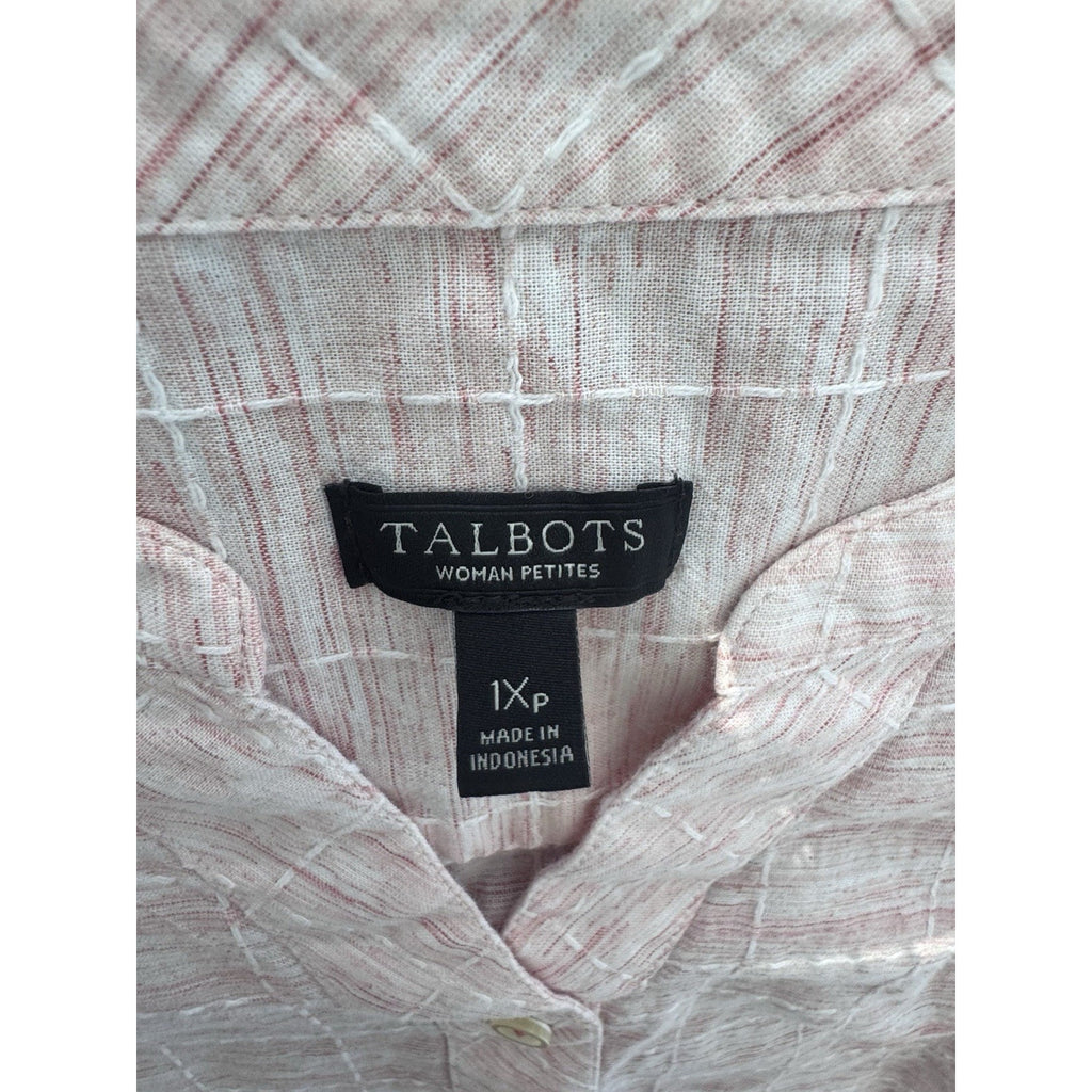 Talbots Plus Pink-on-Pink Check Tunic 100% Cotton LS/Roll Tab Women’s Size 1Xp