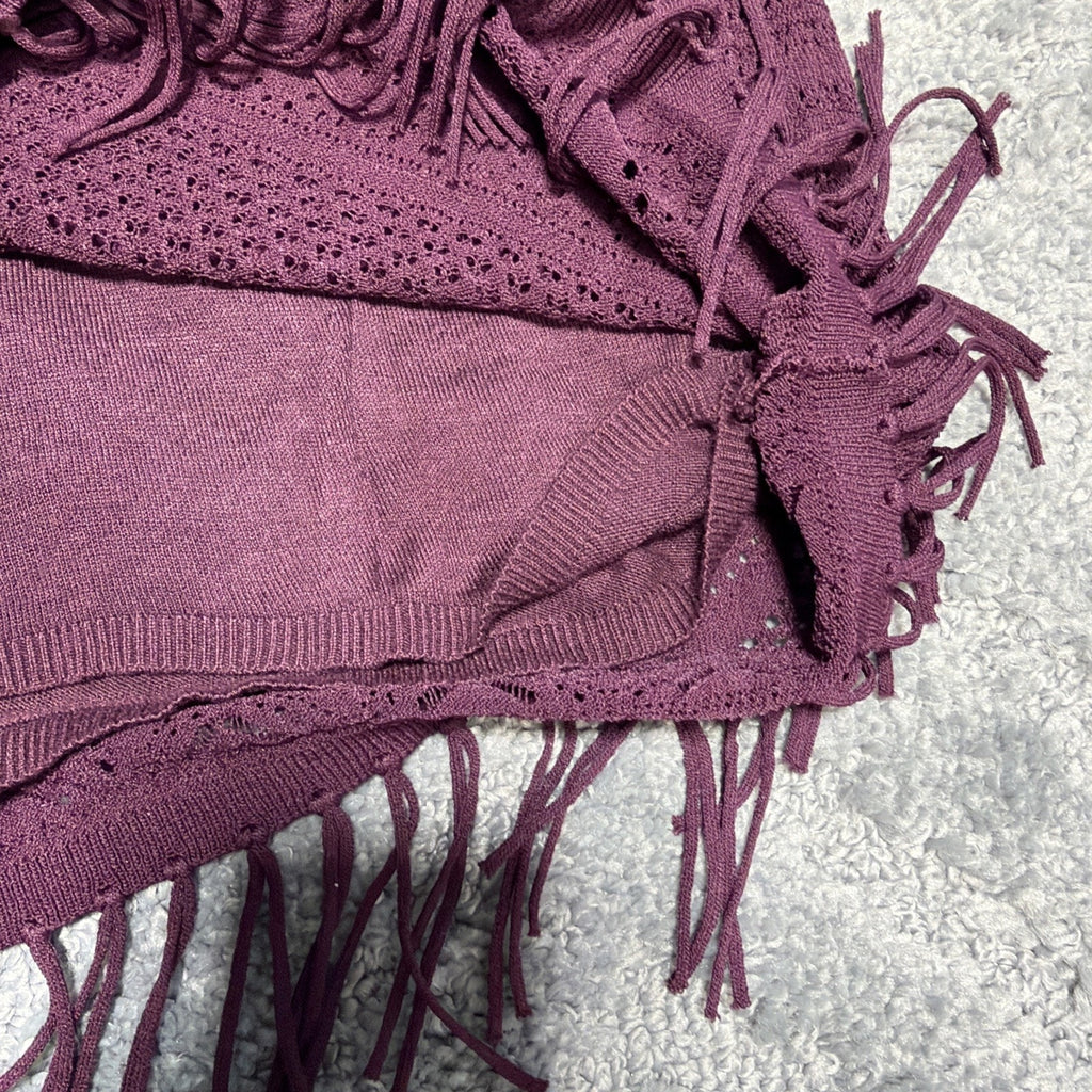 White House Black Market Tassle Hem Sleeveless Sweater Small Cabernet