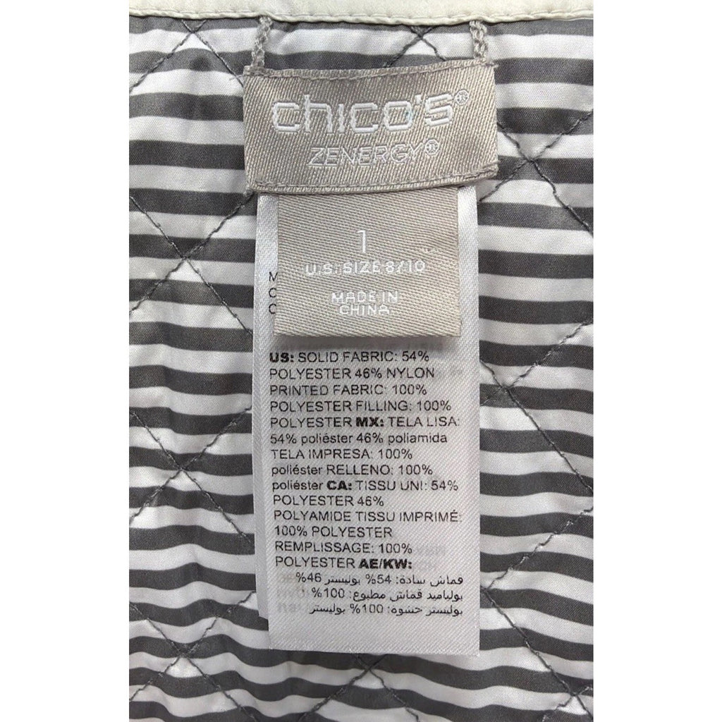 Chicos Zenergy 1 Reversible Quilted Puffer Vest Womens Size Medium White Stripe
