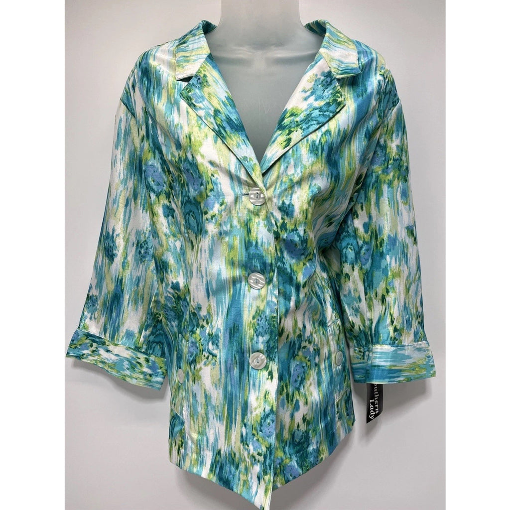 Southern Lady Womans Button Jacket Size 24W Green Blue Paint Abstract Effect NWT