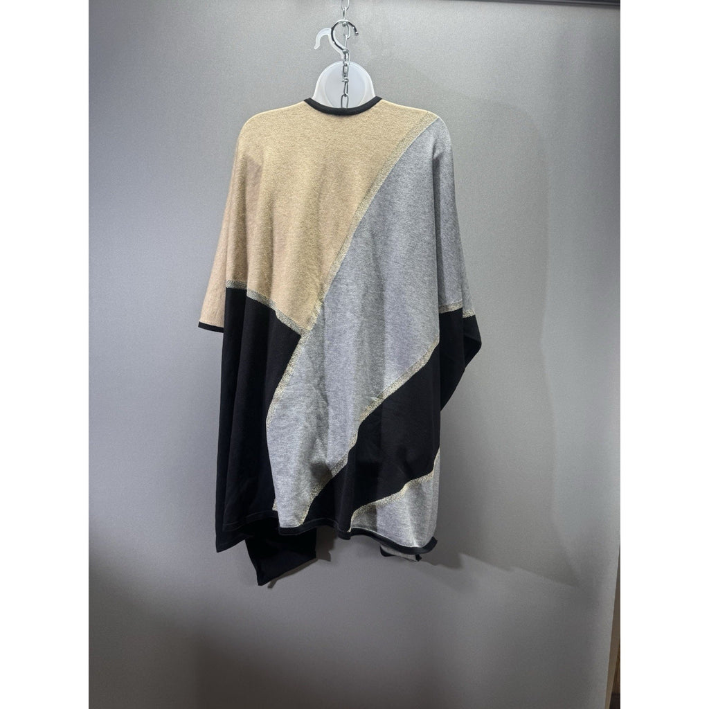 Chico’s Colorblock Lurex Ruana L/XL NWT Gold Gray Black Metallic Poncho Wrap