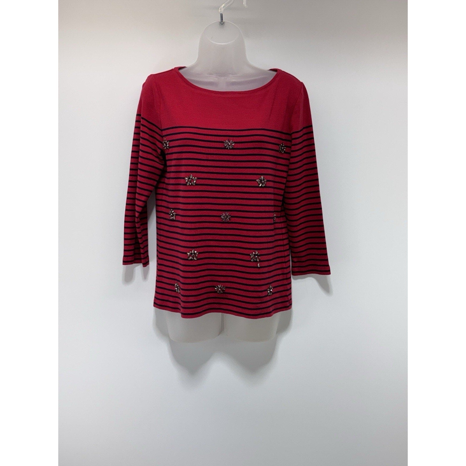 Talbots Red Sweater Blouse Jewel Stripe Holiday Top Women’s Size Medium