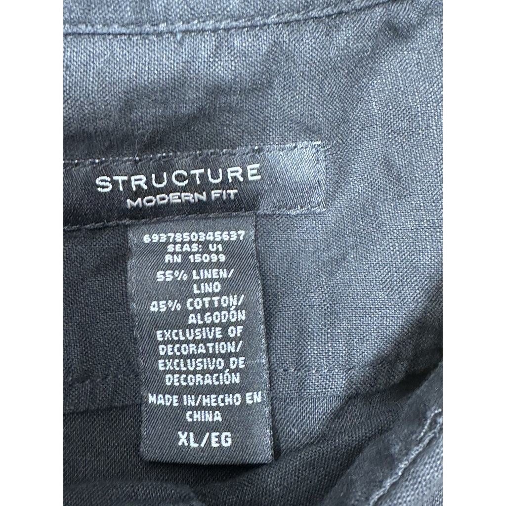 Structure Button Up Shirt Black Linen Blend Modern Fit Men’s Size XL