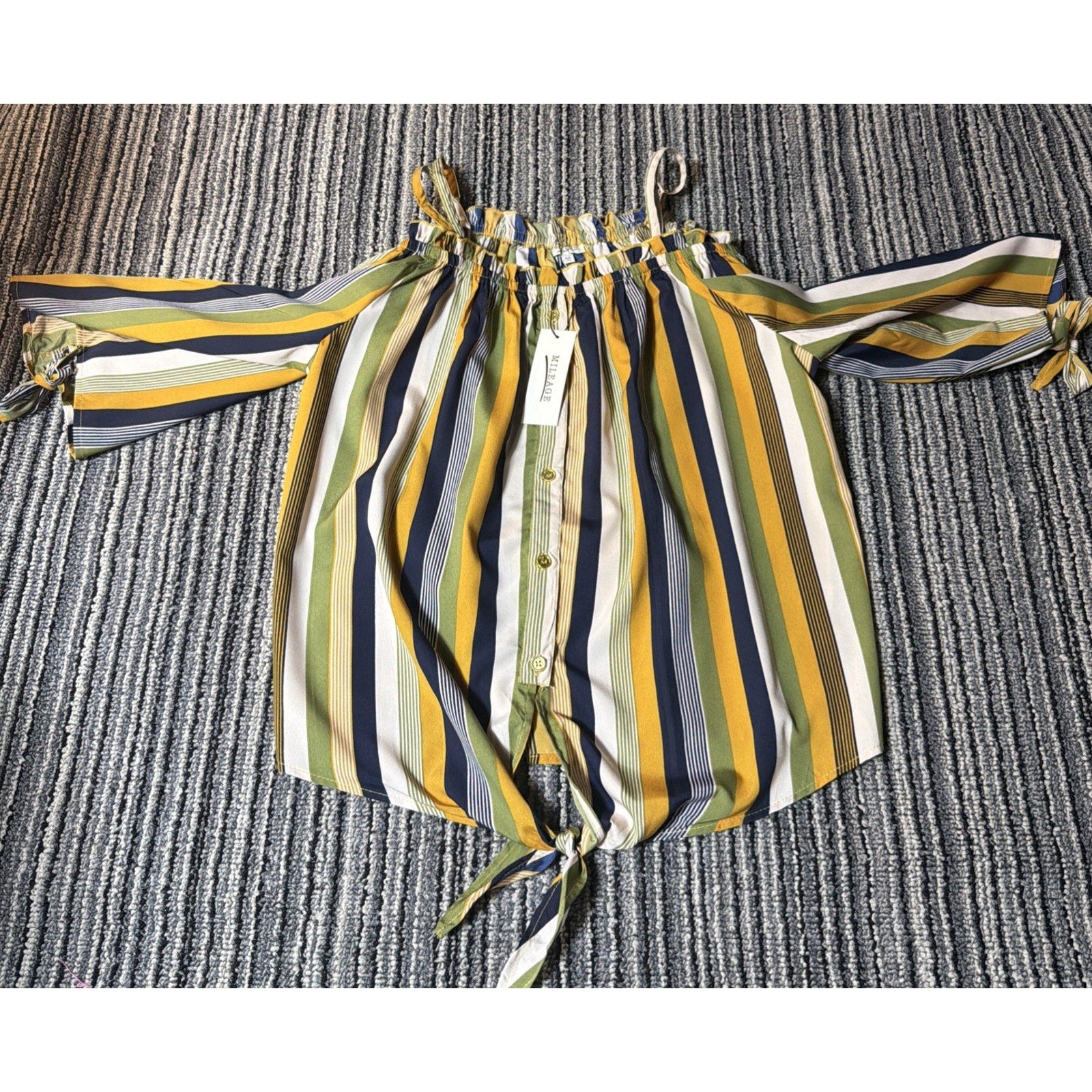 Mileage Women’s 2X Multi Striped Woven Cold Shoulder Button-Up Blouse NWT