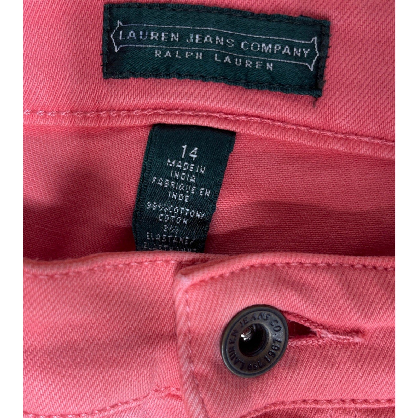 LRL Lauren Jeans Co Womens Jeans Modern Straight Ankle Pink Ralph Lauren Size 14
