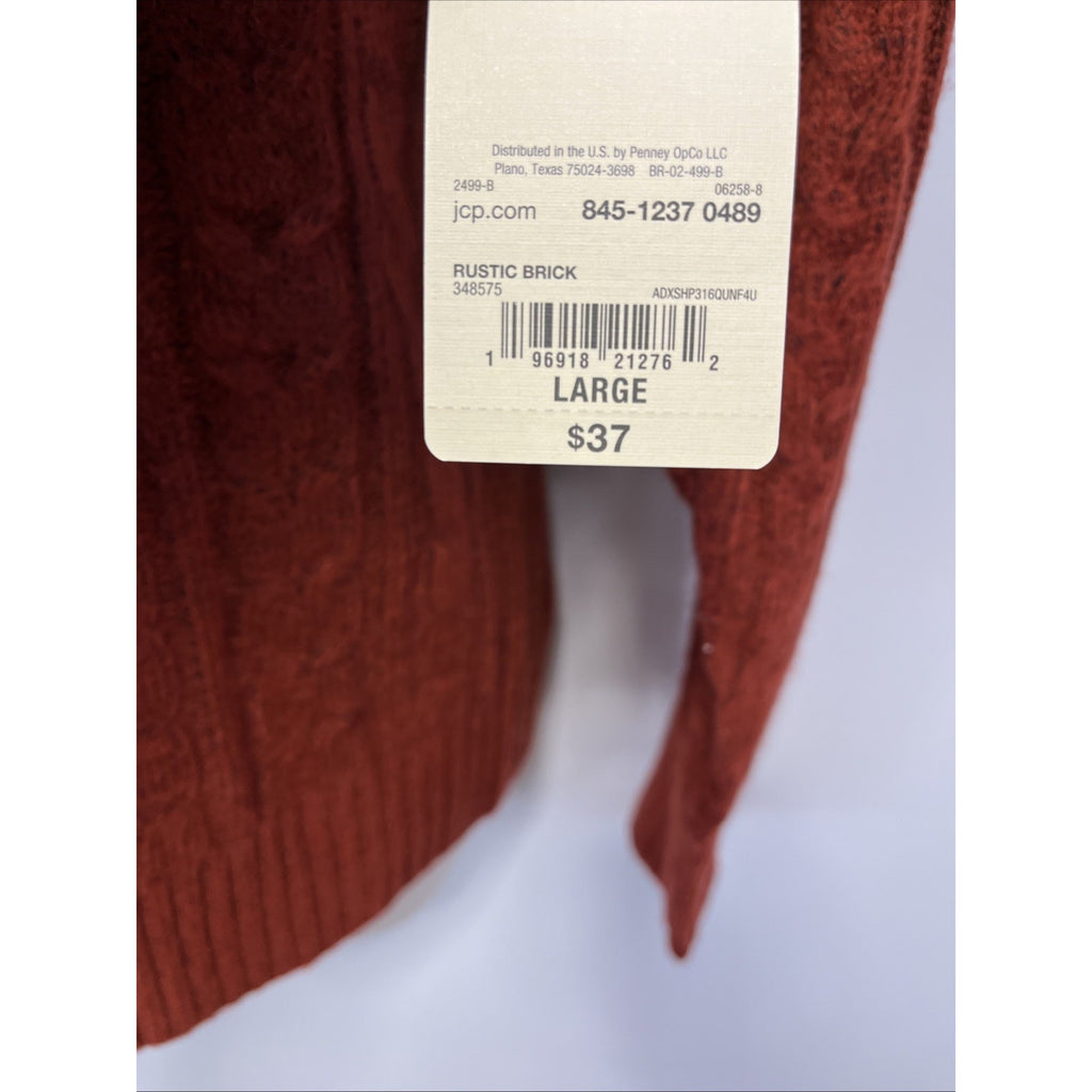 Womens St Johns Bay Classic Cable Knit Sweater Rustic Brick Size Large NWT!