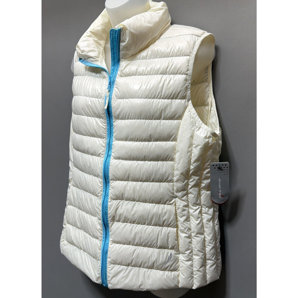 Exertek Womens L White Duck Down Puffer Vest NWT Blue Zip Lightweight
