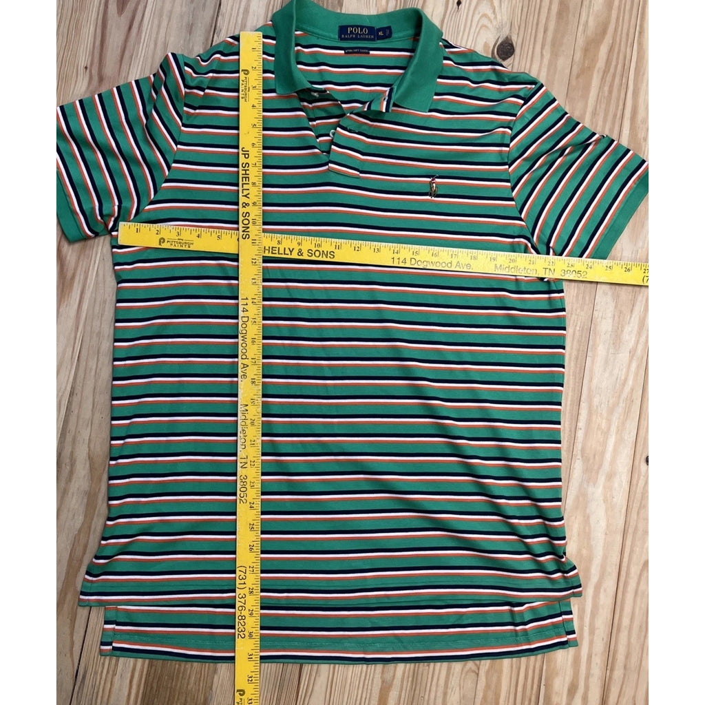 Polo Ralph Lauren Mens XL Green White Striped Pima Soft Touch Shirt Short Sleeve
