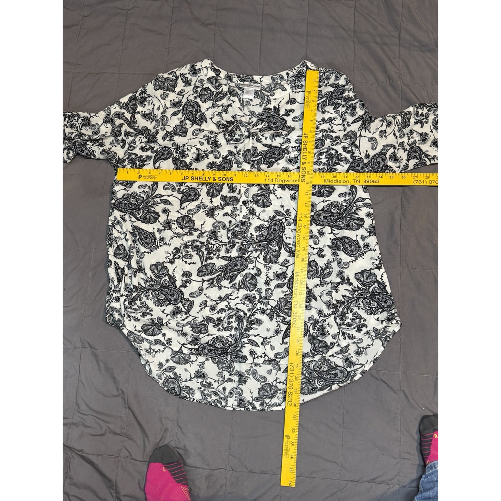 Rebecca Malone Women's V Neck 1/4 Button Up Roll Tab Sleeves Tunic Blouse 1X