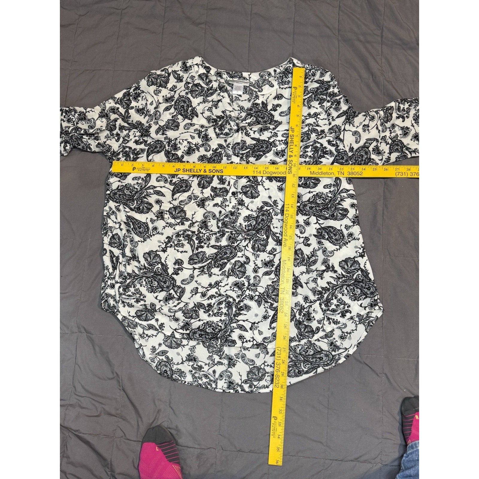 Rebecca Malone Women's V Neck 1/4 Button Up Roll Tab Sleeves Tunic Blouse 1X