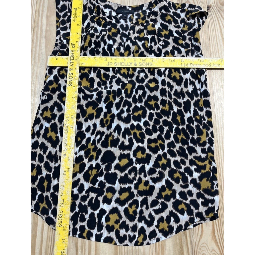 J.Crew Blouse Women 00 Silk Leopard Sleeveless V Neck Sheer Top Pleat Cruise +