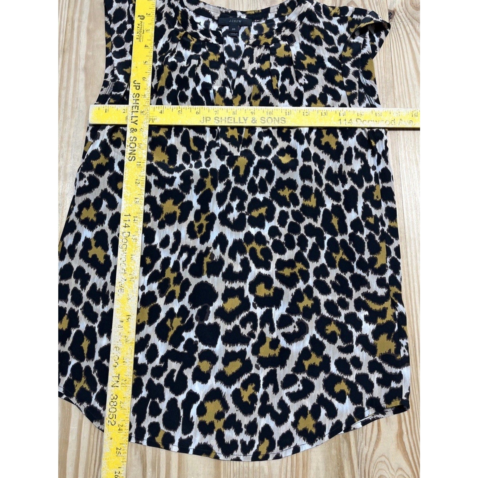 J.Crew Blouse Women 00 Silk Leopard Sleeveless V Neck Sheer Top Pleat Cruise +