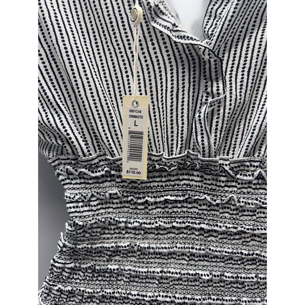 Max Studio NWT Smocked Waist Surplice Neck Wide Leg Crepe Jumpsuit Black Multi S