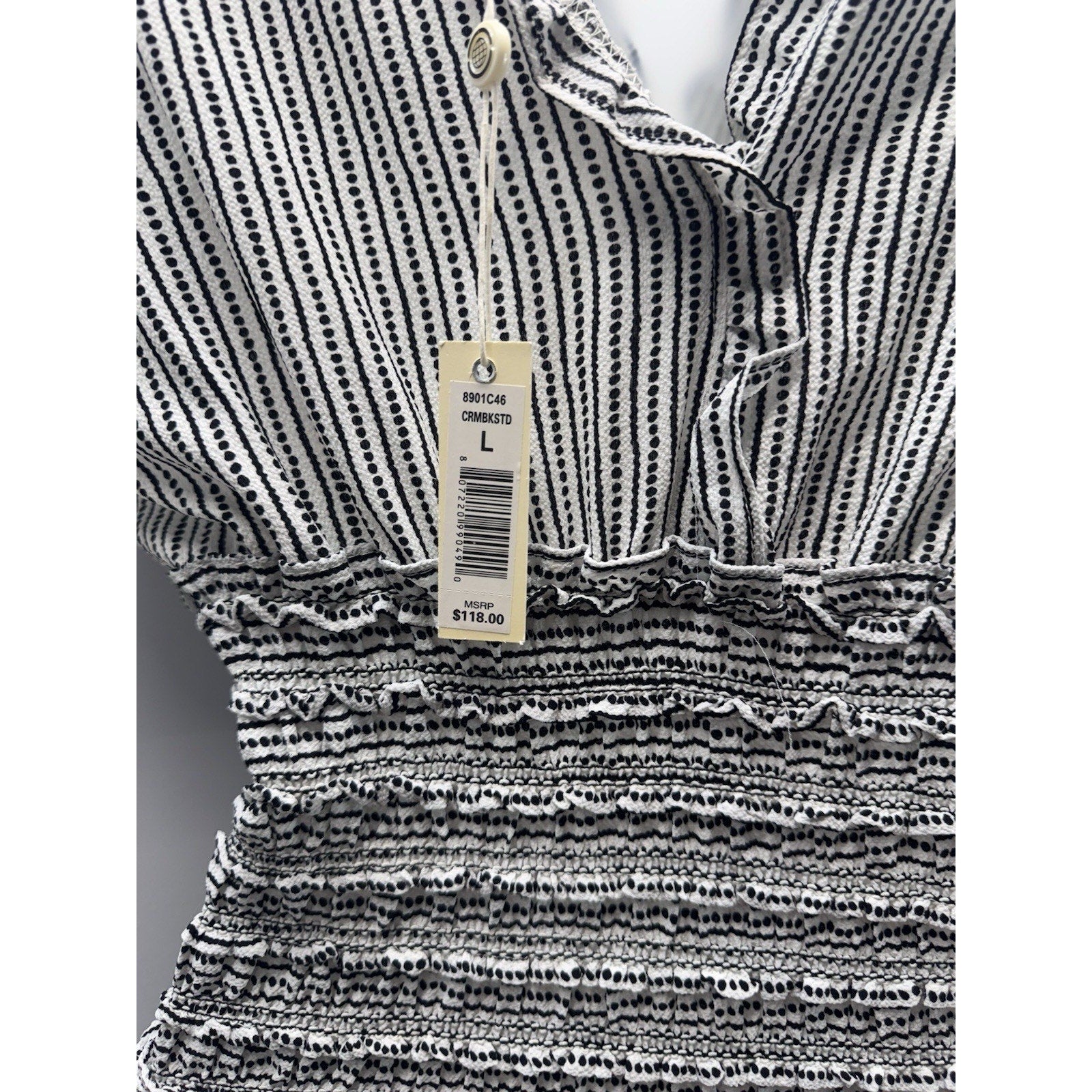 Max Studio NWT Smocked Waist Surplice Neck Wide Leg Crepe Jumpsuit Black Multi S