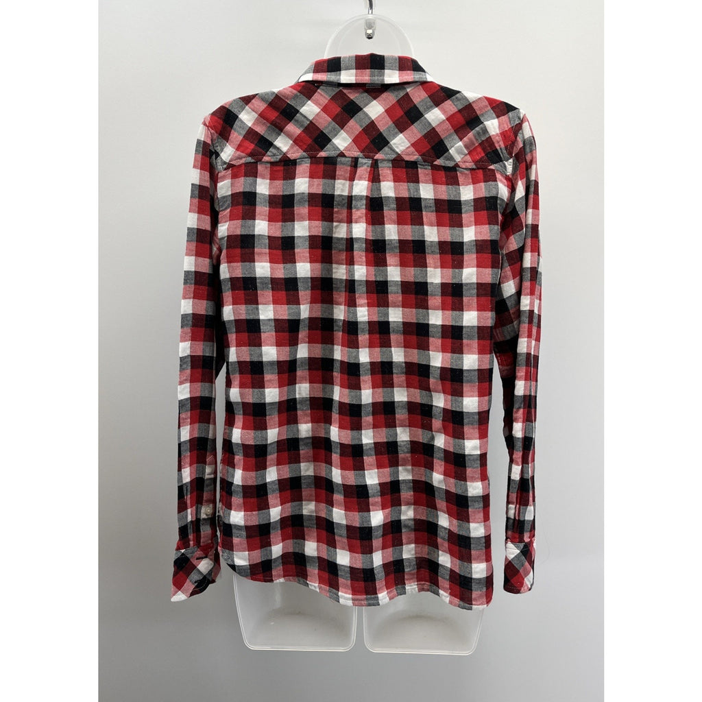 Talbots Shirt Womens Sz S Long Sleeve Button Down Red White Silver Metallic