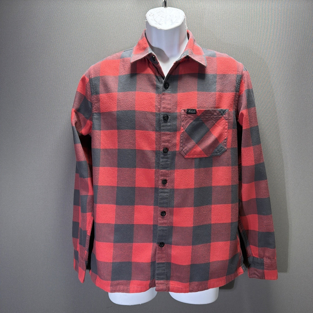HOLLISTER Mens XS Red Black Buffalo Plaid Flannel Shirt Long Sleeve Button Up