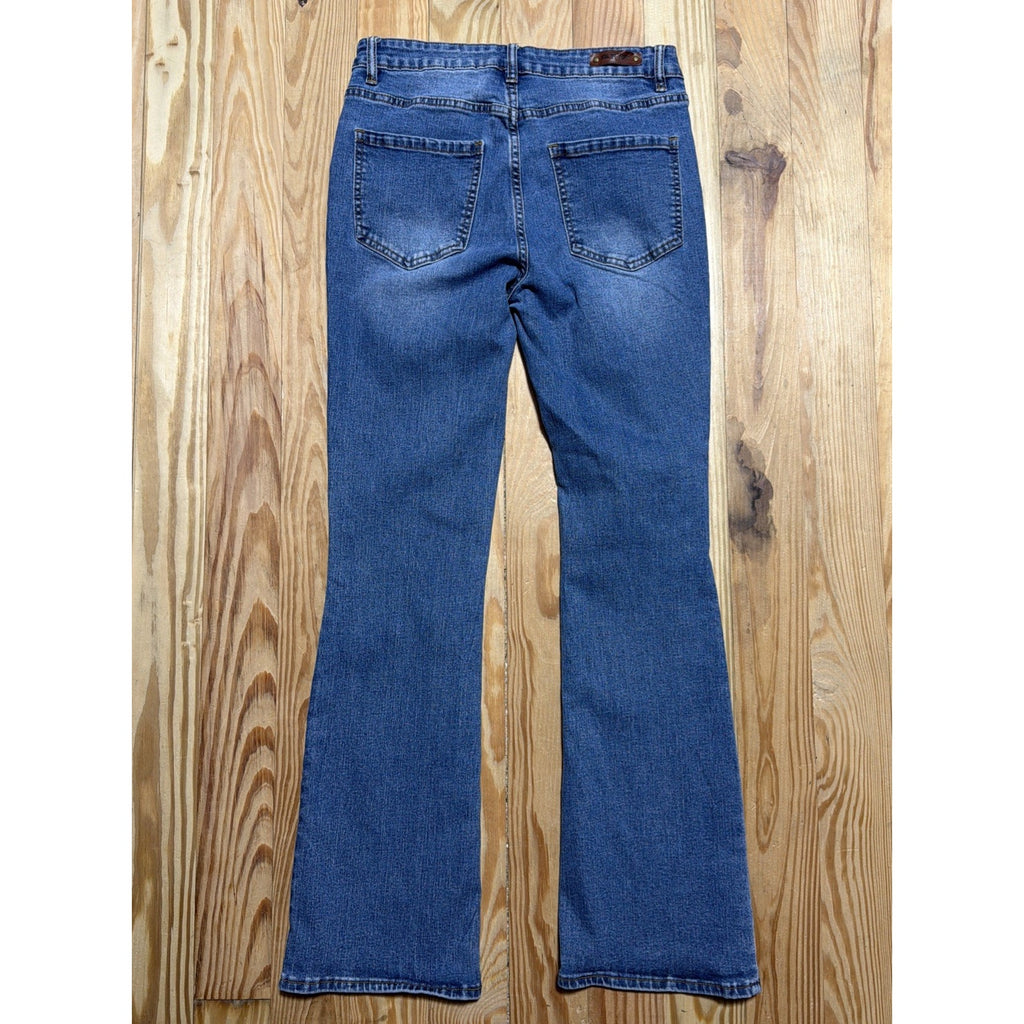 R7 Bootcut Jeans Womens 7/28 Blue Med Wash Mid Rise Distressed Stretch 28x30