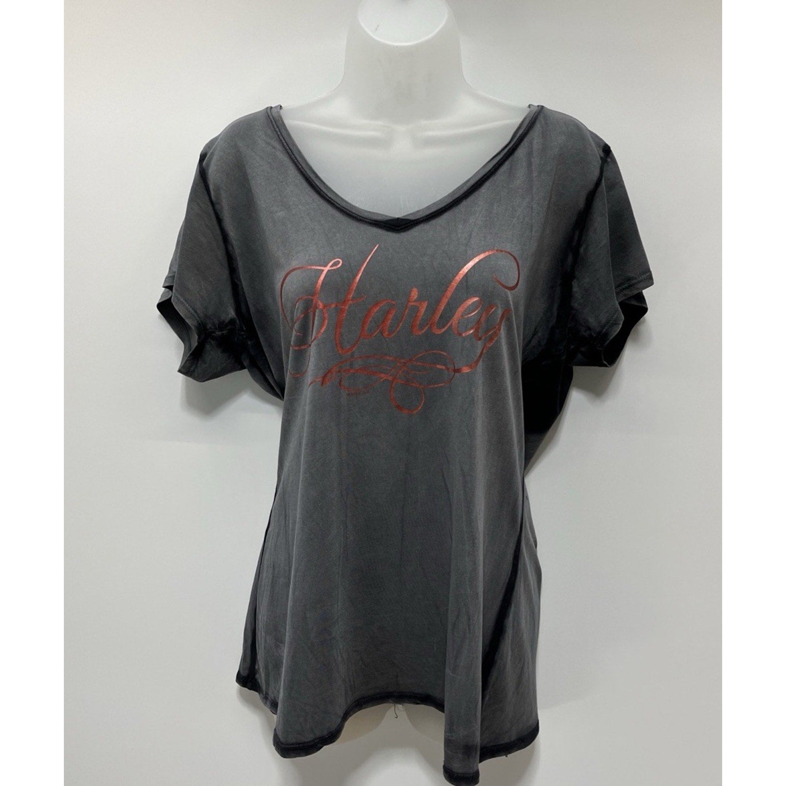 Harley Davidson Women Short Sleeve Shirt Gray with Red XL Sioux Falls SD 2011