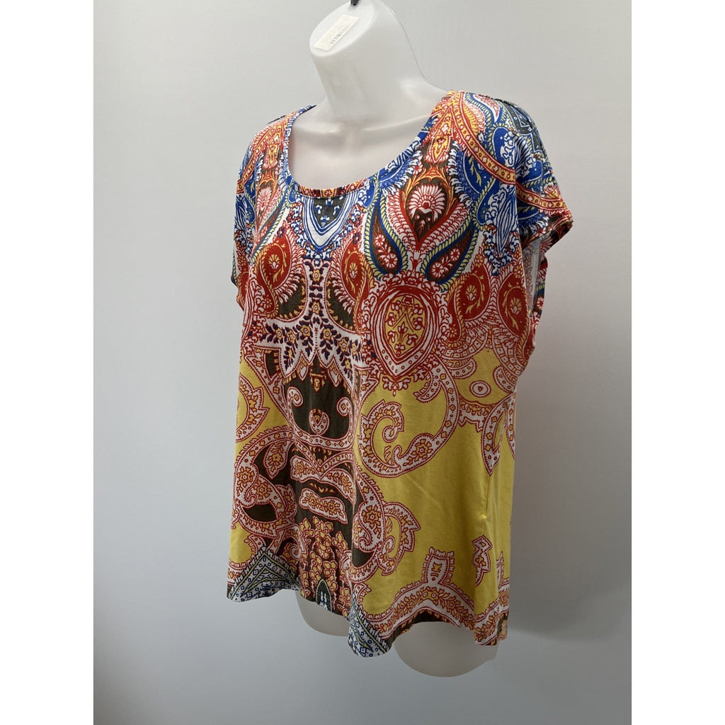 CHICO'S Size Paisley Multi Color Cap Sleeve Top