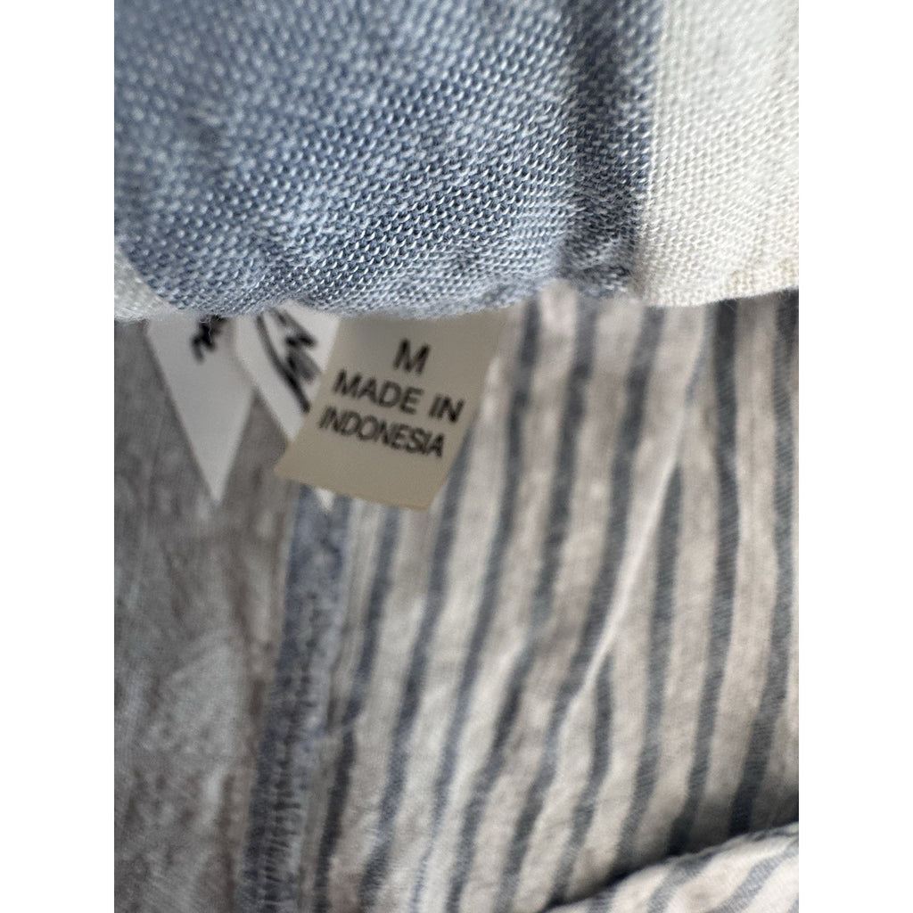 Beach Lunch Lounge Top Womens Medium Blue & White Striped Beachy Tie Front NY Co