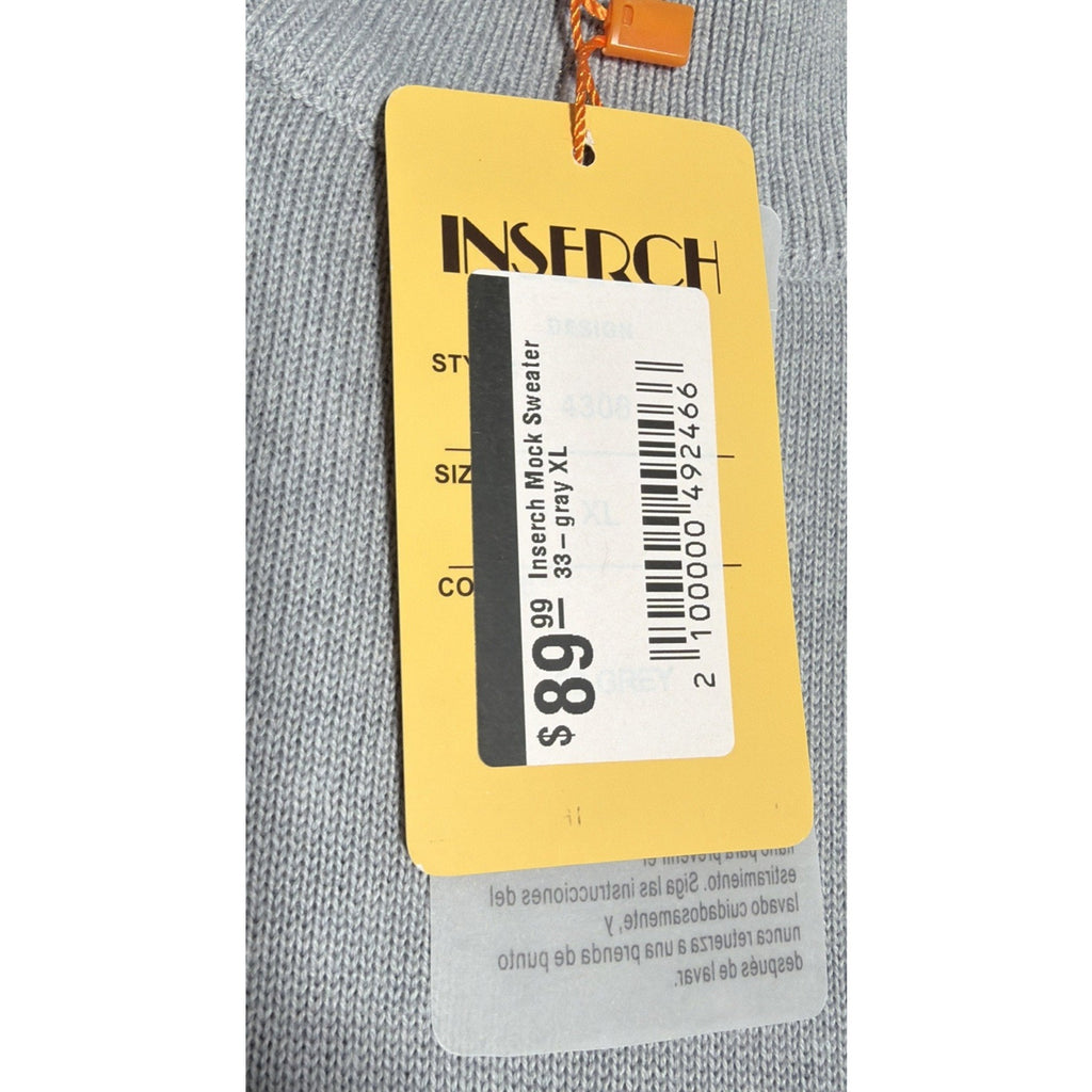 INSERCH ACRYLIC LIMITED EDITION MOCK NECK SWEATER MENS XL GREY NEW PREPPY CASUAL
