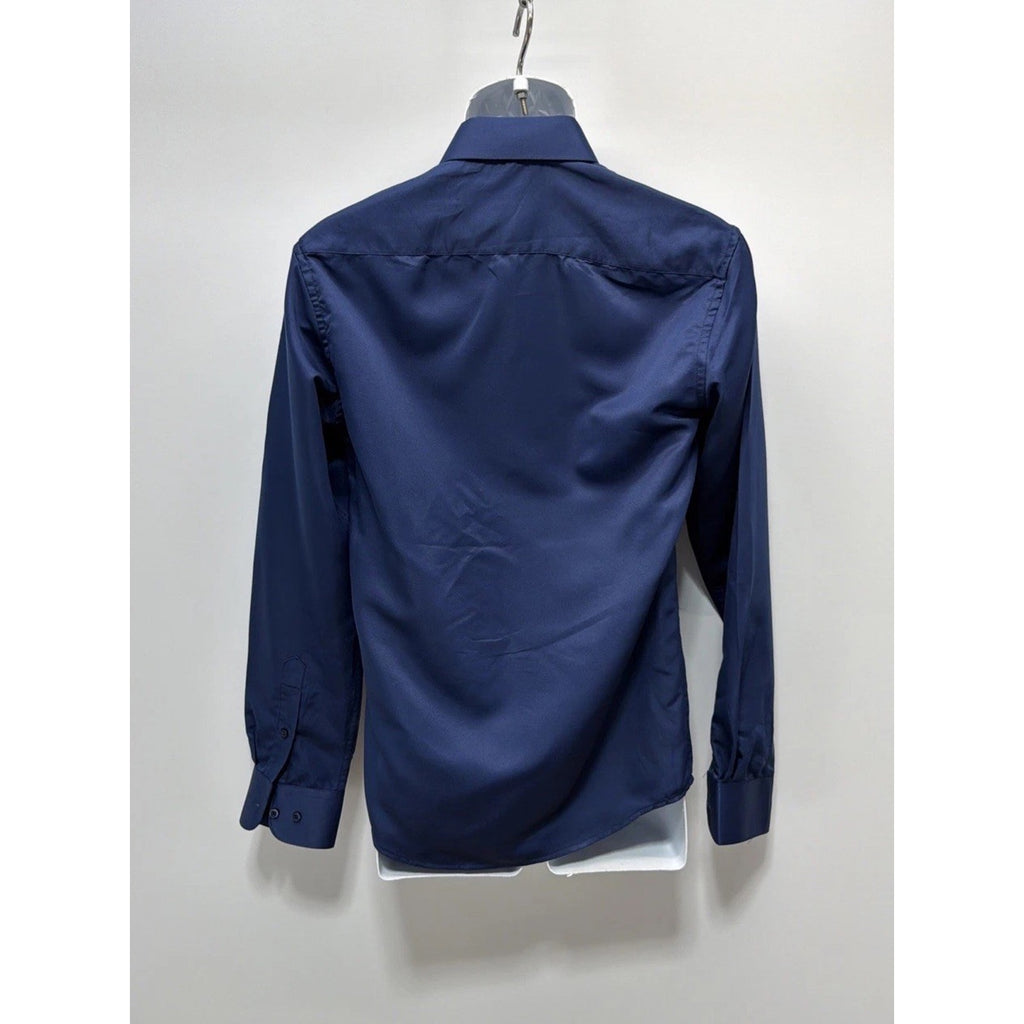 Geoffrey Beene Navy Blue Comfort Stretch Slim Fit Dress Shirt Sz Small