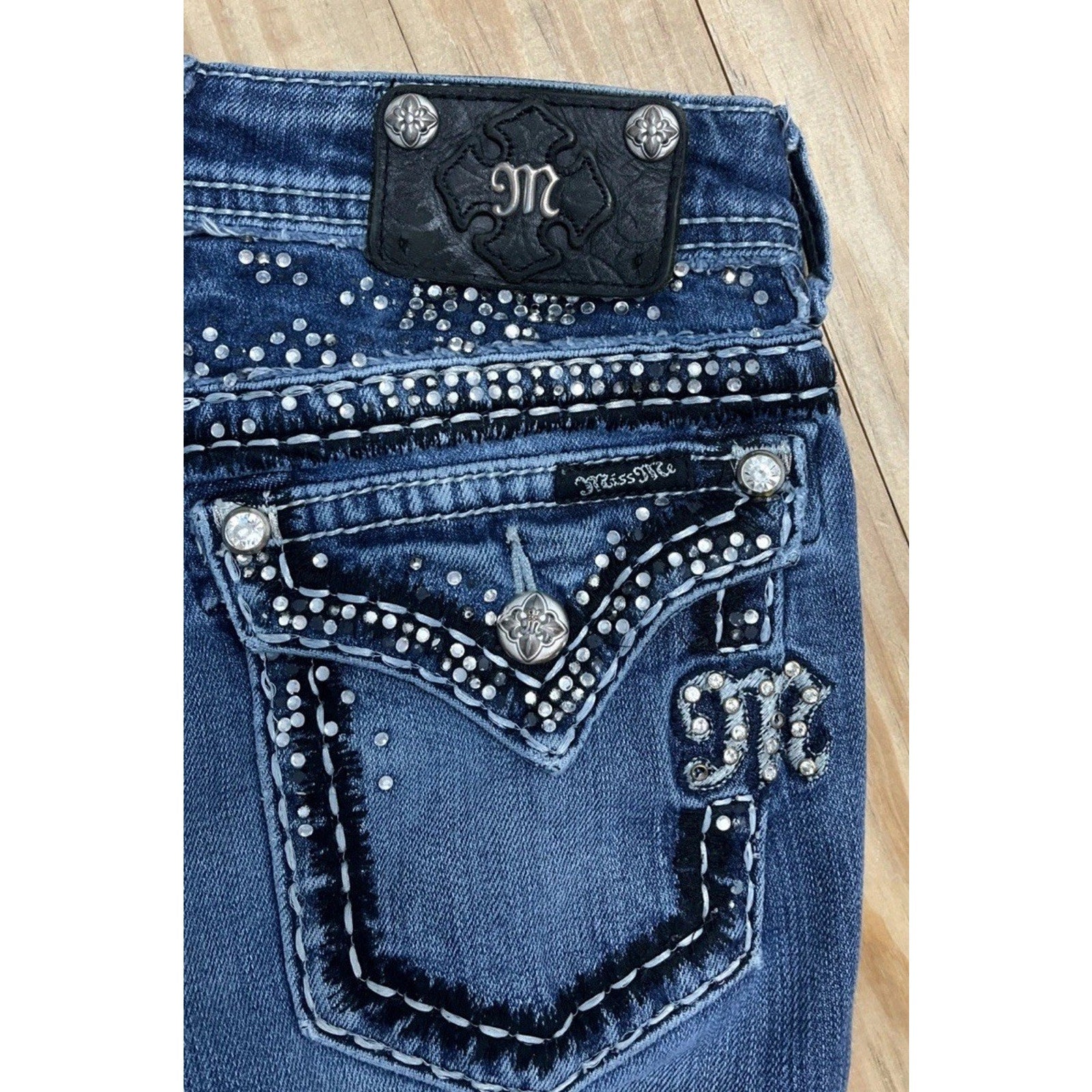 MISS ME Jeans Womens Sz 28 Signature Skinny Thick Stitch Embellished Western