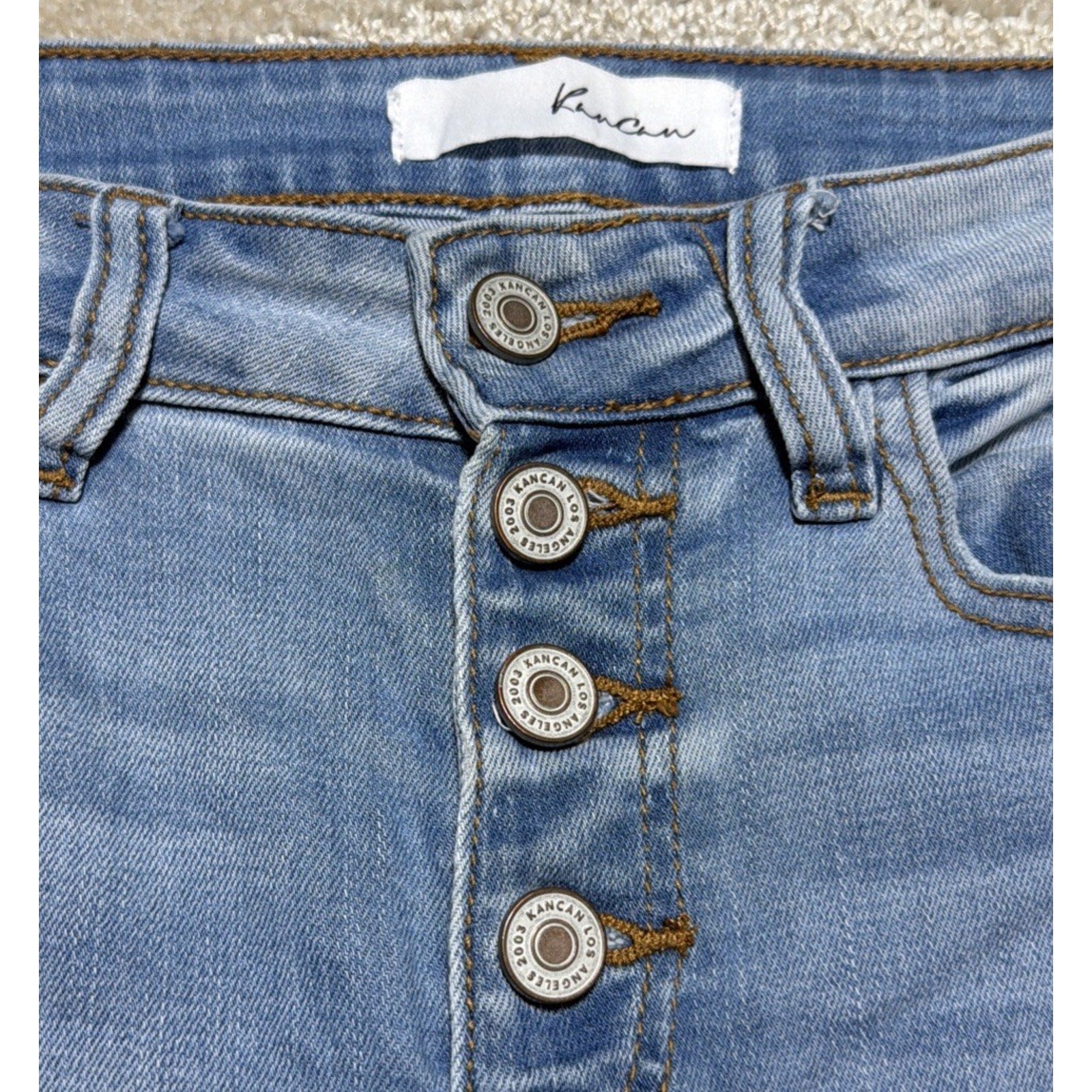 KanCan Jeans Women 7/27 Blue Skinny High Rise Denim Distressed Button Fly