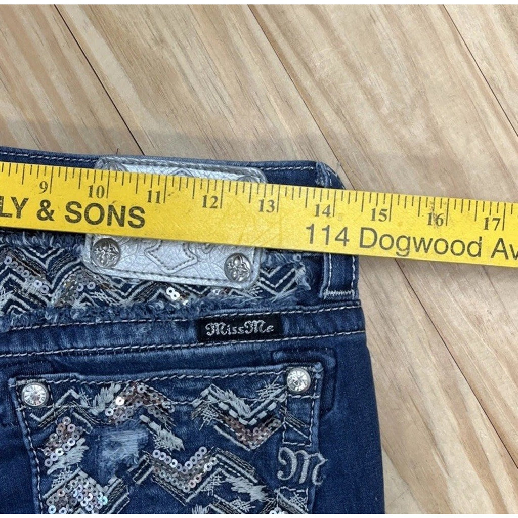 Miss Me Signature Ankle Skinny Low Rise Jeweled Pocket Embellished Jeans size 27