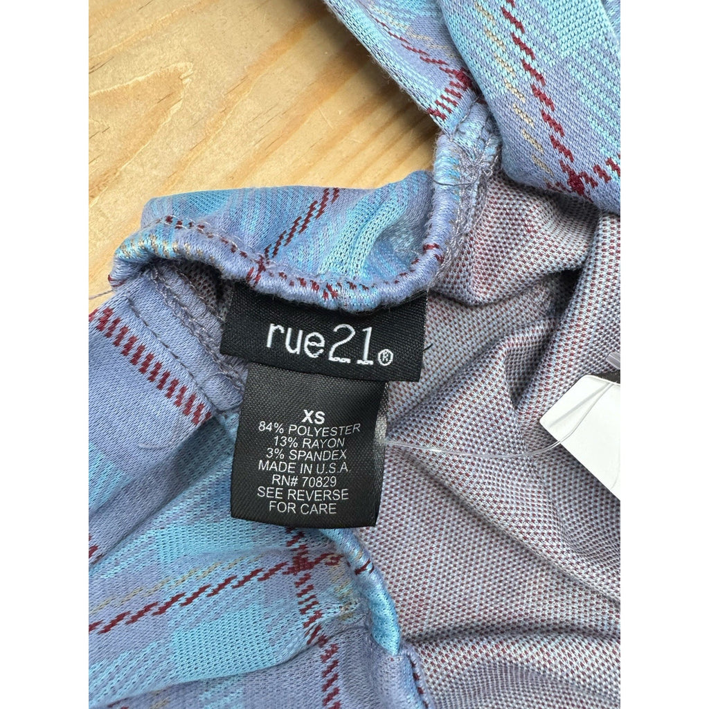 Y2K Just Polly - Rue 21 Blue Plaid Short Slit Leg Dress Size X-Small Stretch NWT