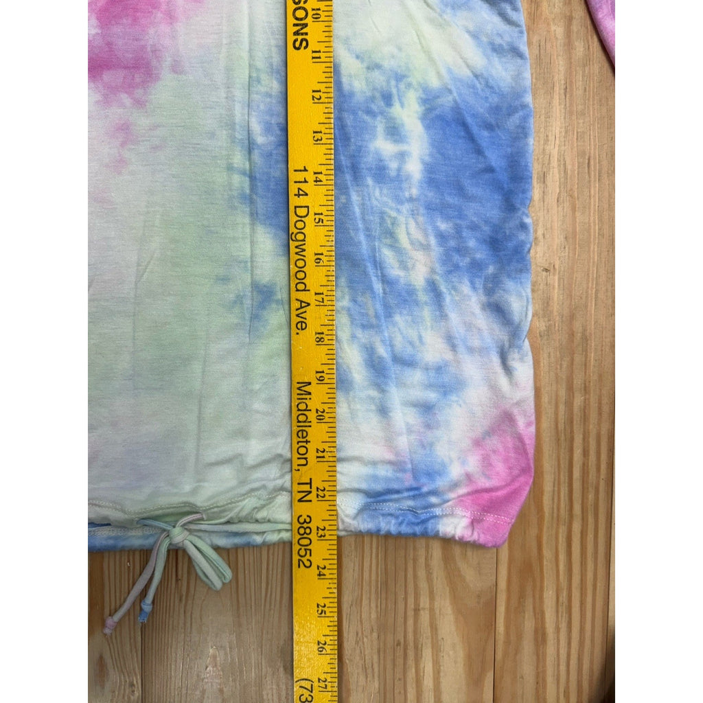 Hem & Thread Women’s Mockneck Sz L Tie-Dyed Pink Green Longsleeve
