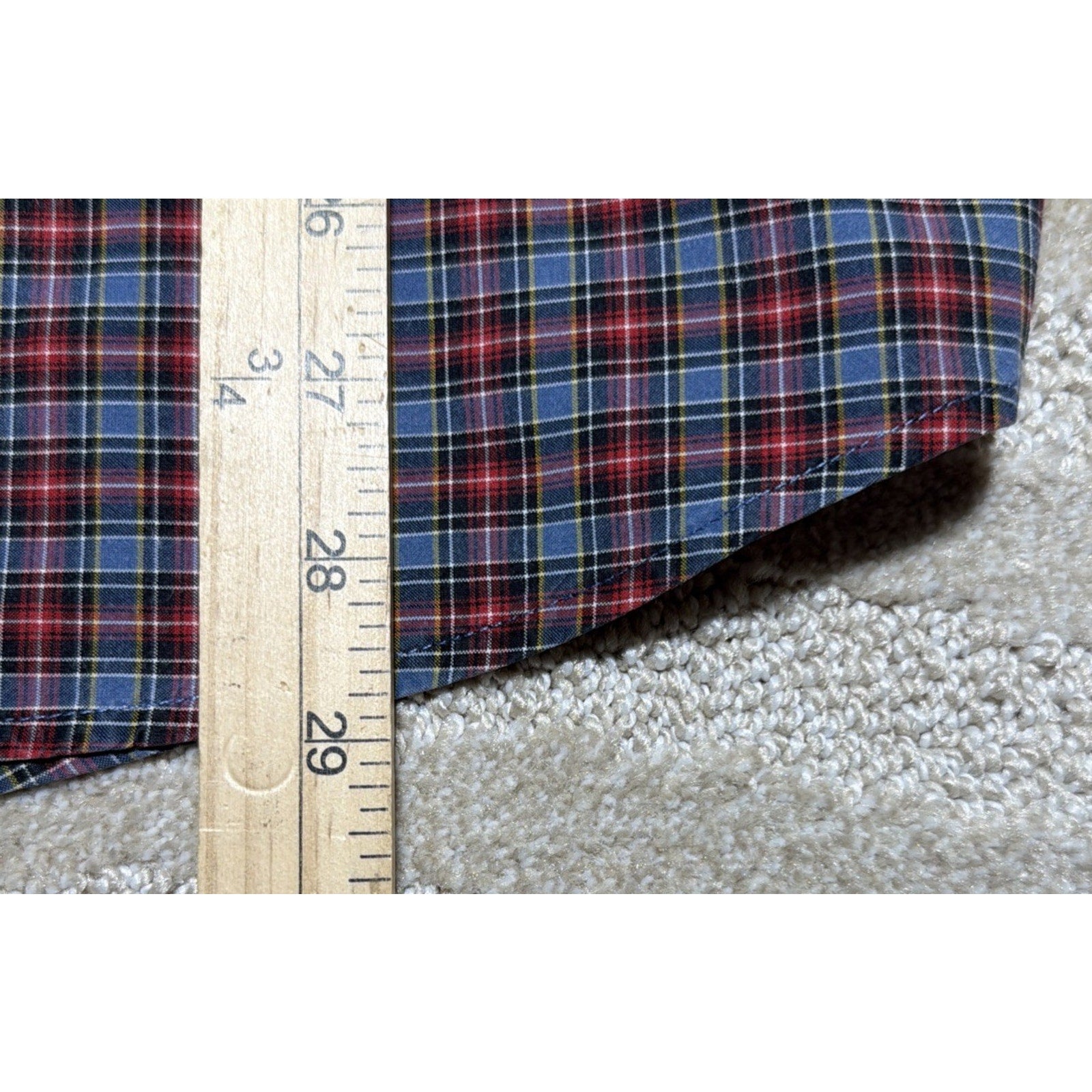 100% Cotton M Eddie Bauer Shirt Men's Button Up Red Blue Plaid Long Sleeve