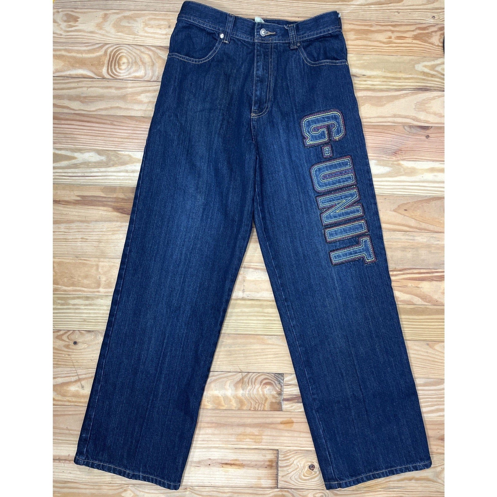 Vintage G Unit 50 Cent Jeans Womens Embroidered Patches Blue Denim Y2K 28x29