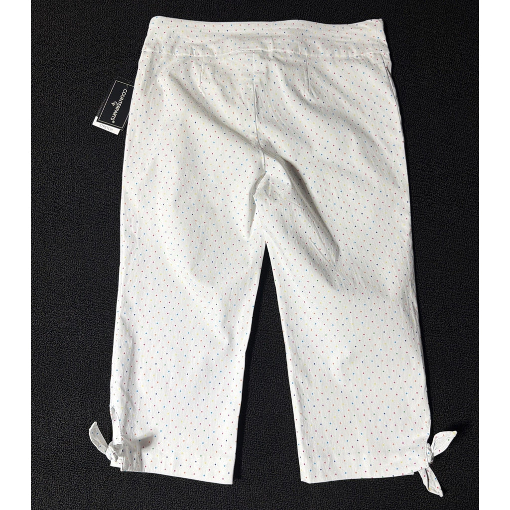 Counterparts Multi Dot Capri Super Stretch Pants Womens Size 10 Pet White NWT