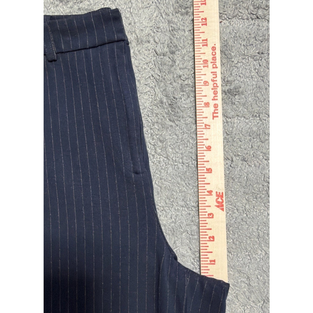 Kenneth Cole High Rise Zip Front Pin Stripe Wide Leg Women's 8 Pants Navy Blue