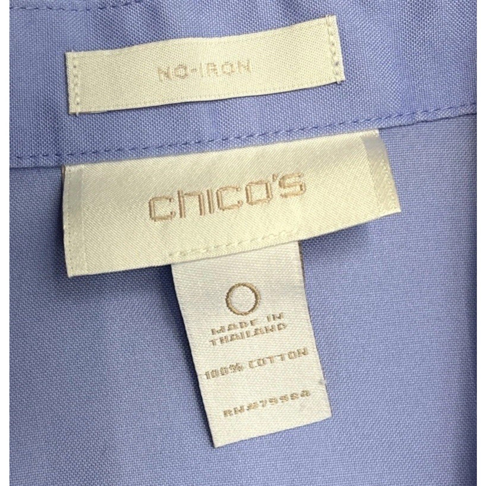 Chico's Light Blue Non-Iron Shirt V Neck Button Roll-up Sleeve Women Size 0