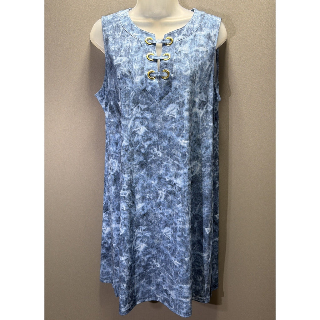 Michael Michael Kors Blue Acid Wash Grommet Keyhole Shift Dress Large Sleeveless