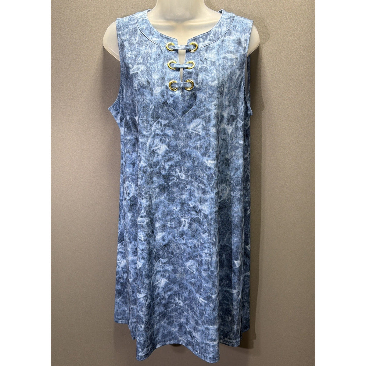 Michael Michael Kors Blue Acid Wash Grommet Keyhole Shift Dress Large Sleeveless