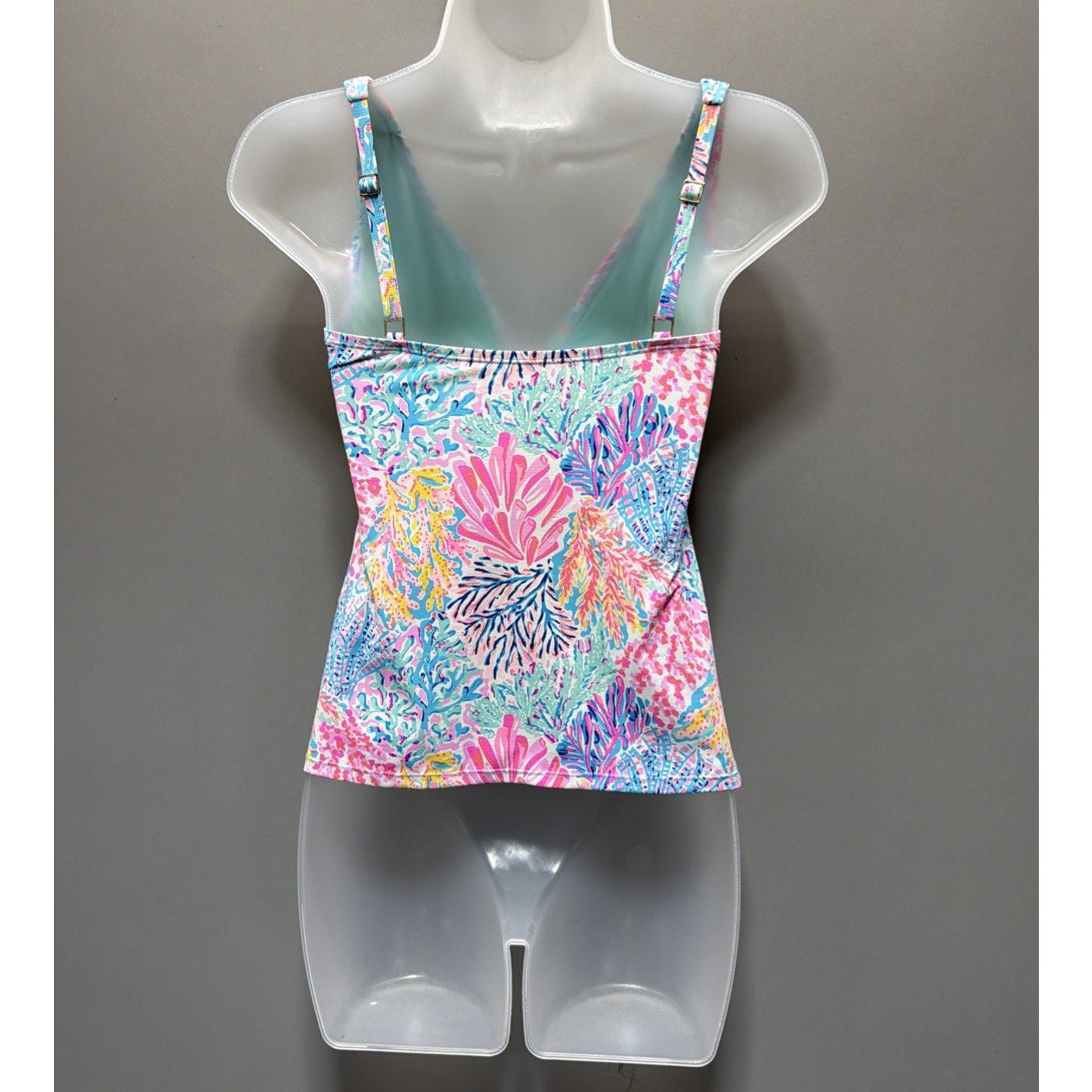 Lilly Pulitzer Tankini Top Womens 2 Pastel Coral Reef Print O Ring Swim Tank