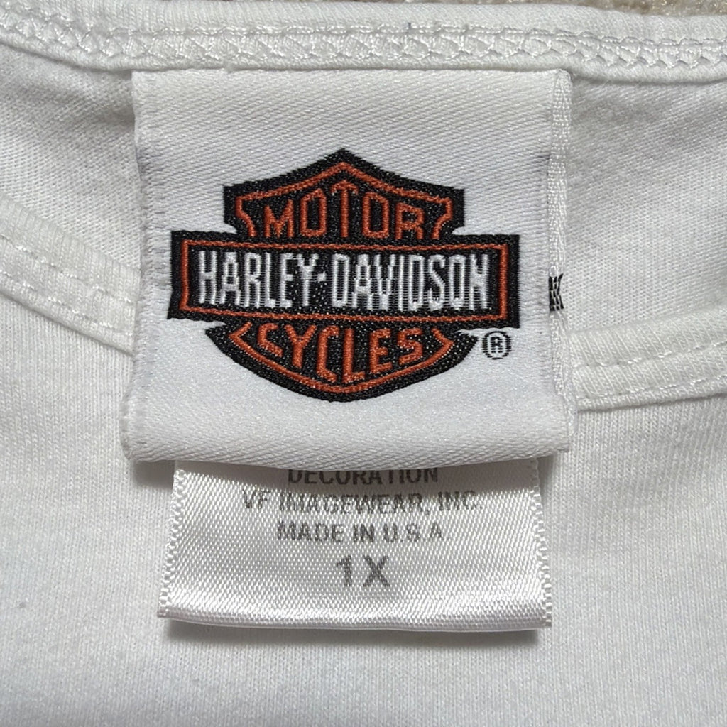 Harley-Davidson Women’s Plus 1X T-Shirt White Side Aztec Made USA 2008 Aruba