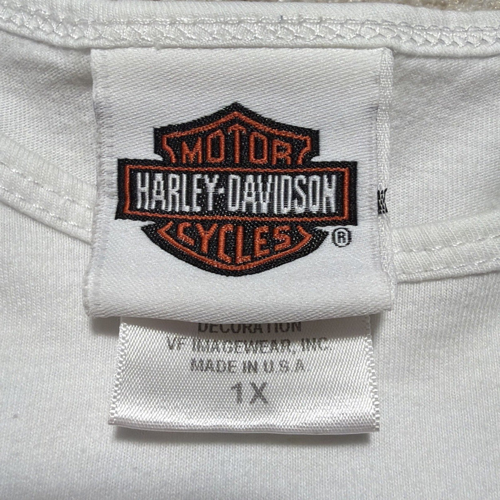 Harley-Davidson Women’s Plus 1X T-Shirt White Side Aztec Made USA 2008 Aruba