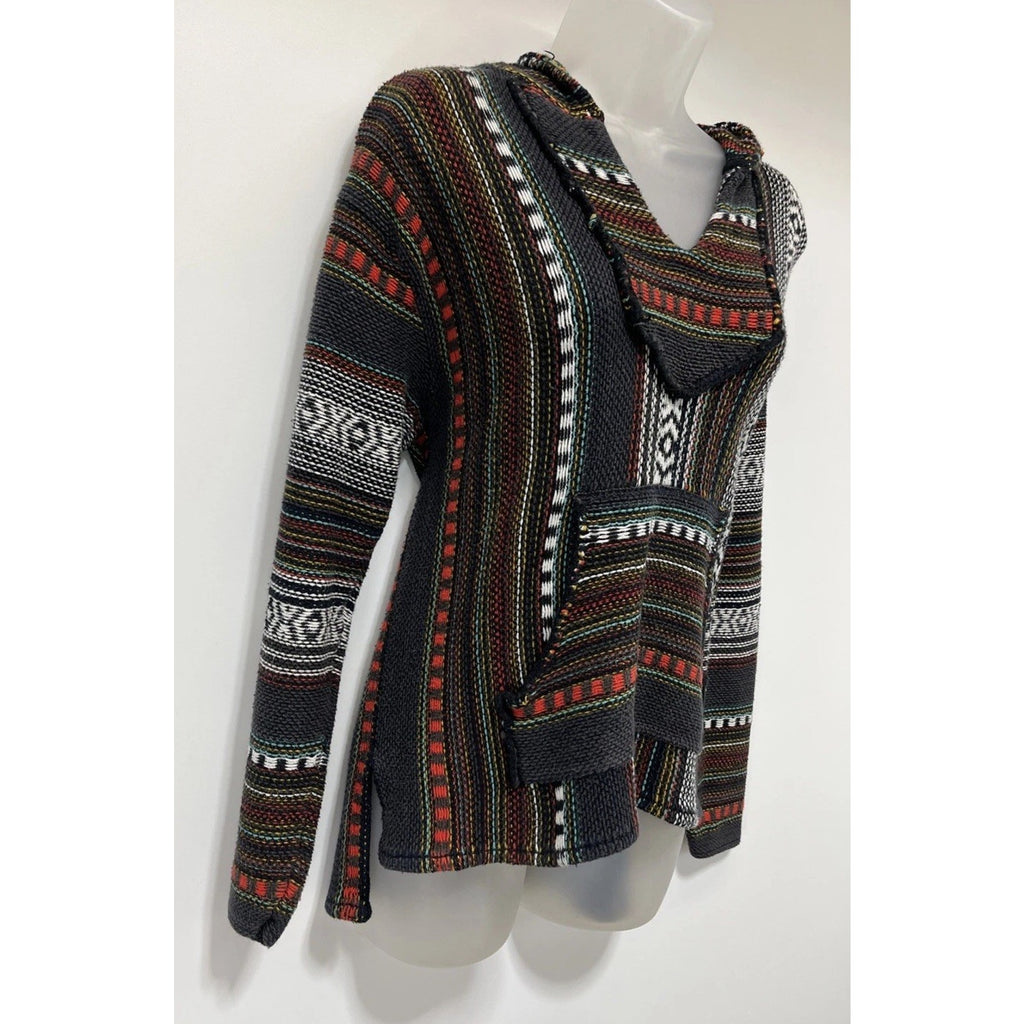 Forever 21 Women's Medium Aztec Surf Knit Hoodie Multi Color Poncho Sweater