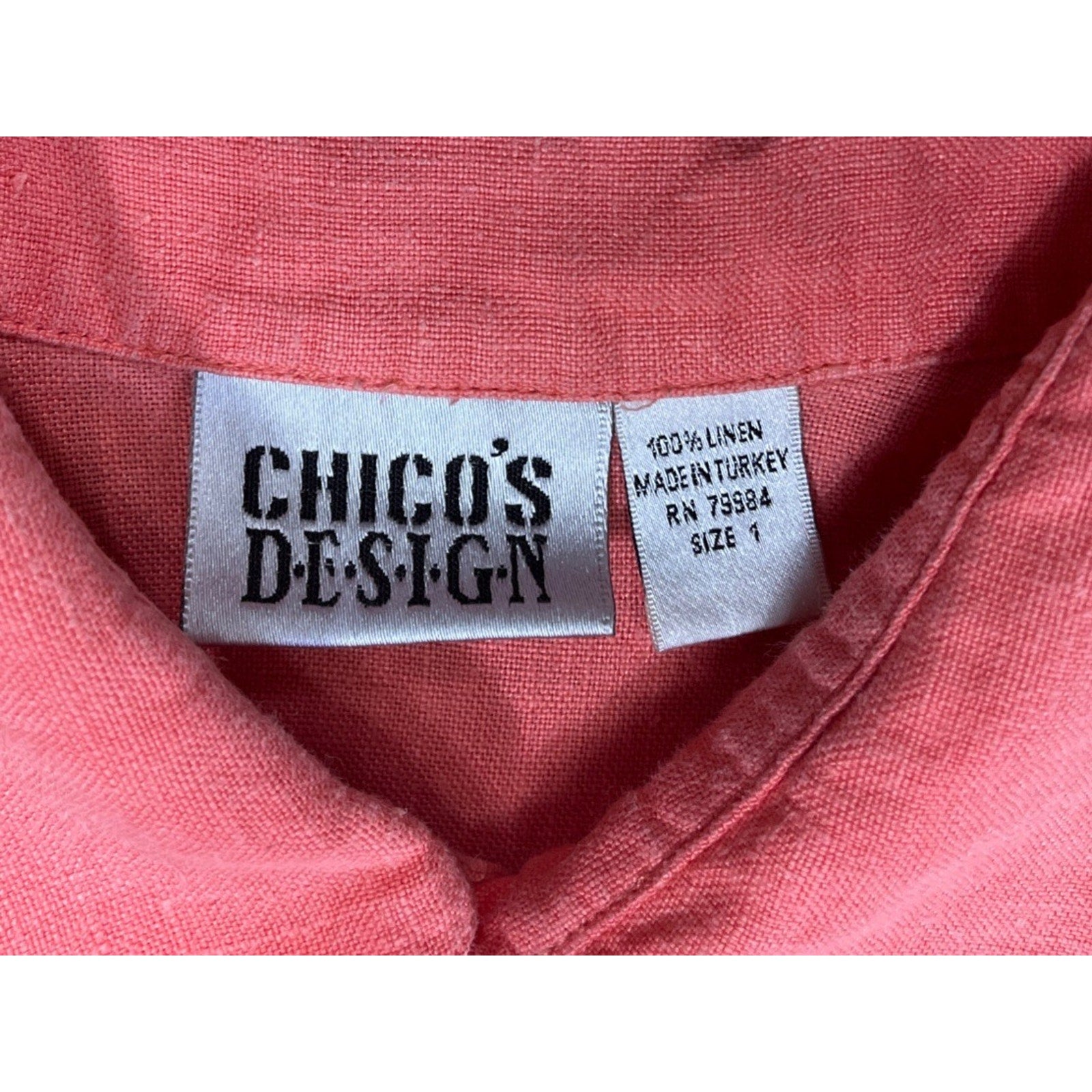 Chicos Design Men’s Button Up Shirt Long Sleeve 100% Linen Size 1 Medium Orange